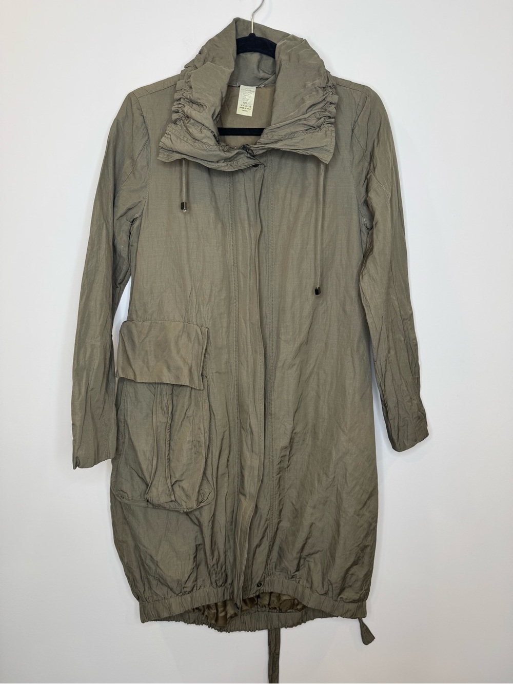 Sarah Pacini Olive Green Long Trench Coat artsy lagenlook made in Italy